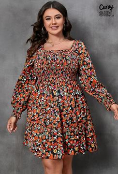 Picture of CURVY GIRL SMOCKED FLORAL DRESS